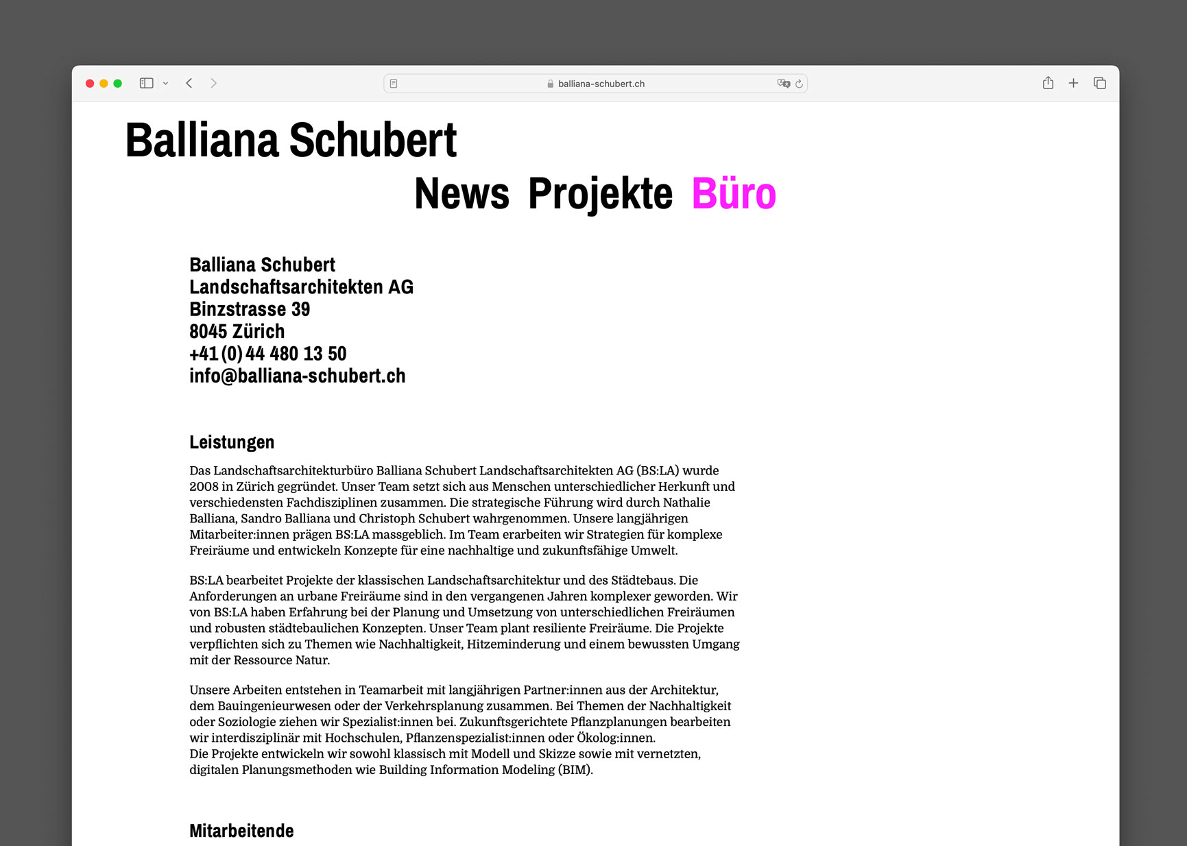 Bossard Wettstein Project - Balliana Schubert - Website