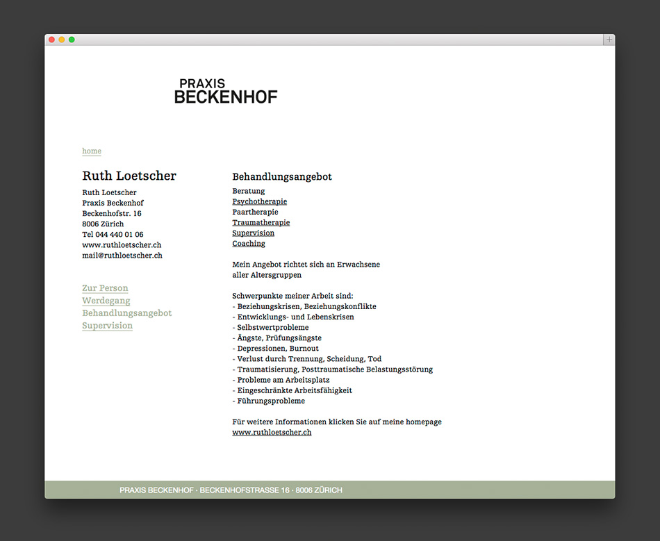 Bossard Wettstein Project - Praxis Beckenhof - Website