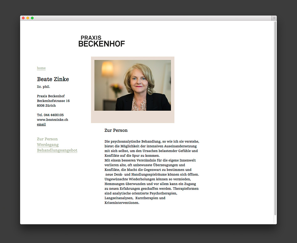 Bossard Wettstein Project - Praxis Beckenhof - Website