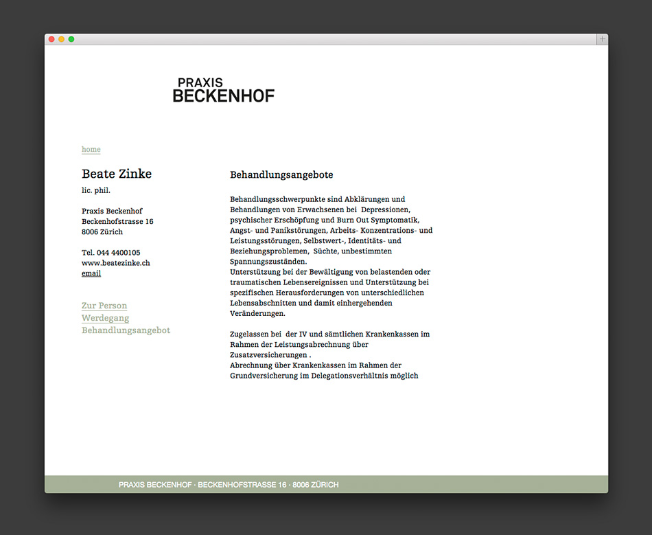 Bossard Wettstein Project - Praxis Beckenhof - Website