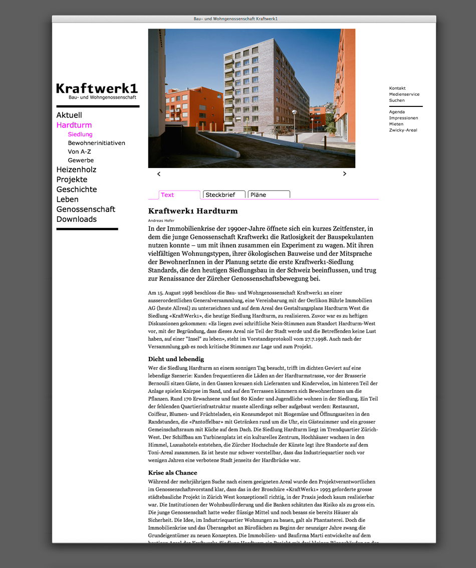 Bossard Wettstein Project - Kraftwerk1 - Website