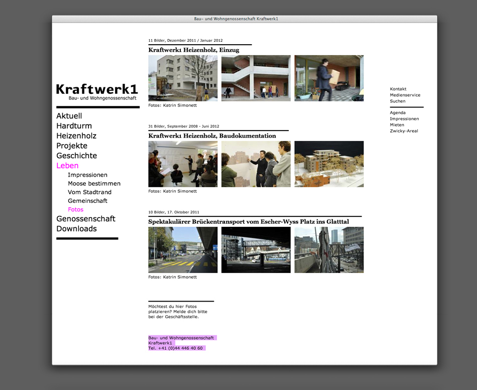 Bossard Wettstein Project - Kraftwerk1 - Website